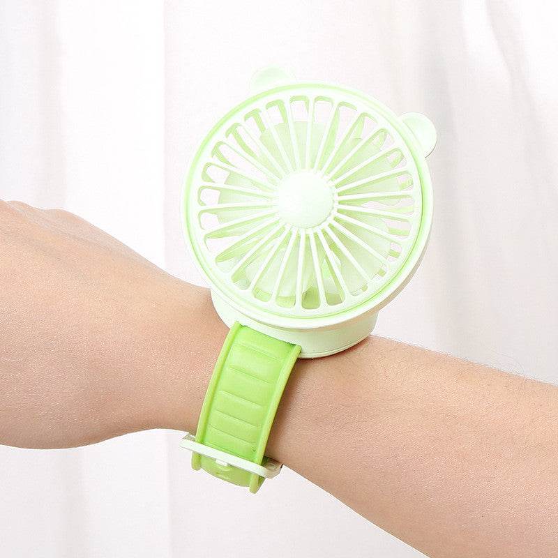 Rechargeable Watch Fan Student Desktop Bear Watch Fan Handheld Mini Fan - Mubimart