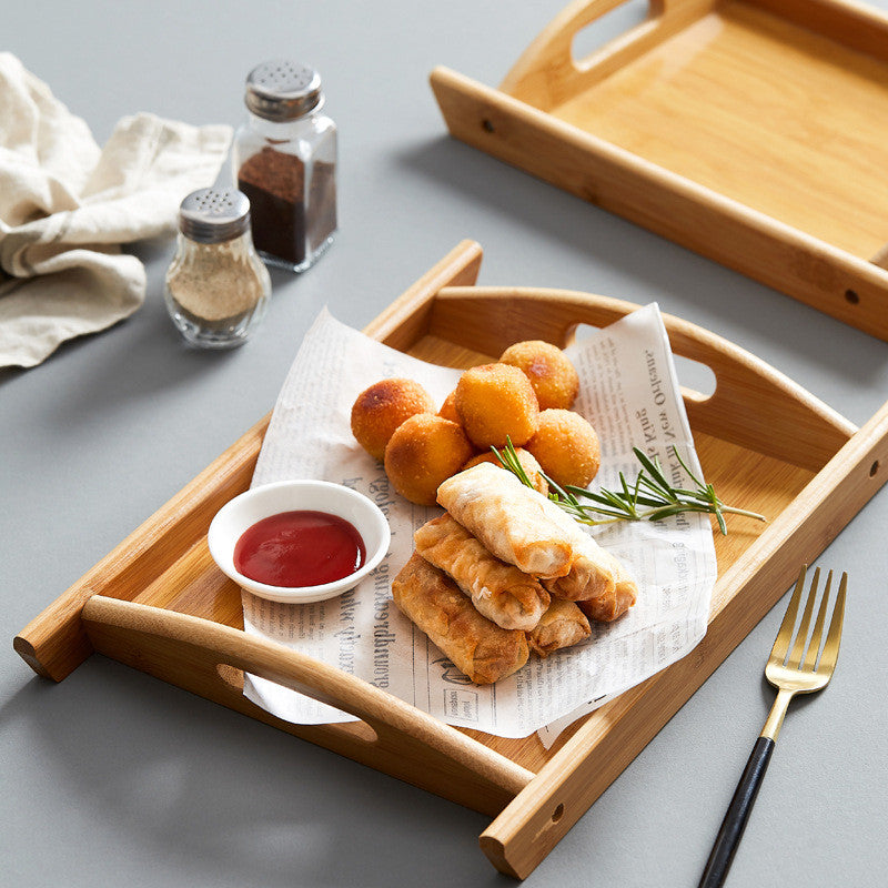 Rectangular Bamboo Tray Dim Sum Snack Bread Wooden Tray Tea Tray - Mubimart -  