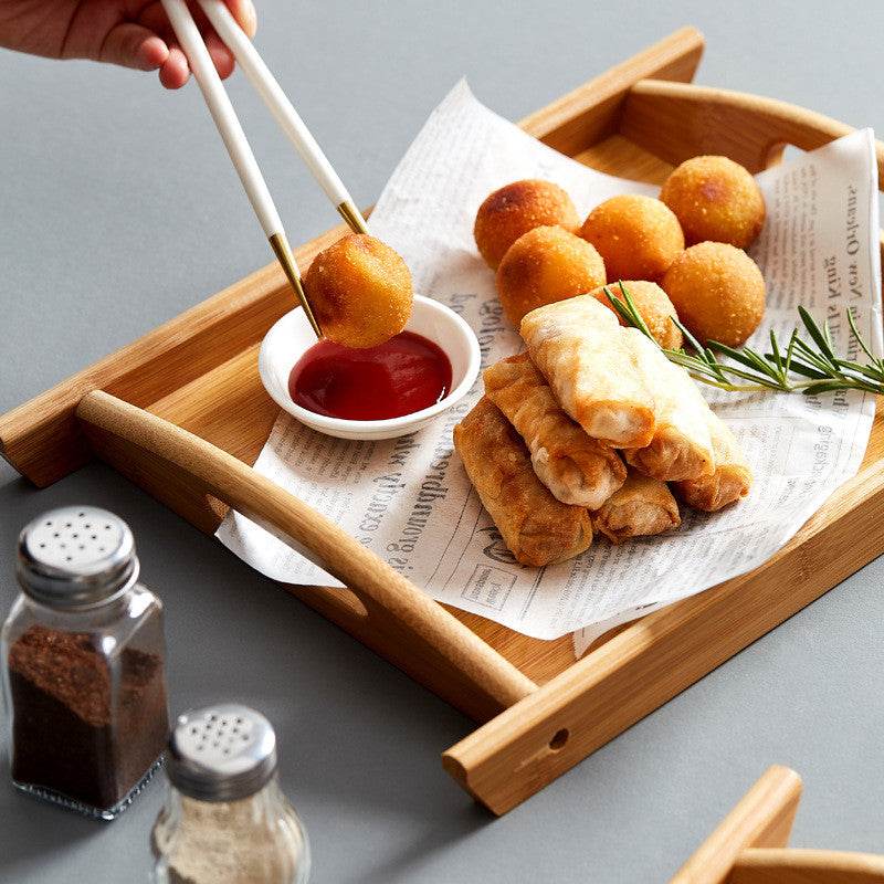 Rectangular Bamboo Tray Dim Sum Snack Bread Wooden Tray Tea Tray - Mubimart