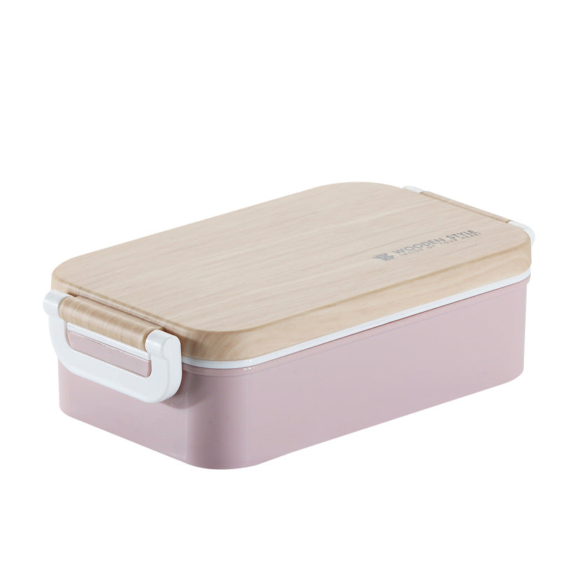 Rectangular wooden lunch box student lunch box - Mubimart -  