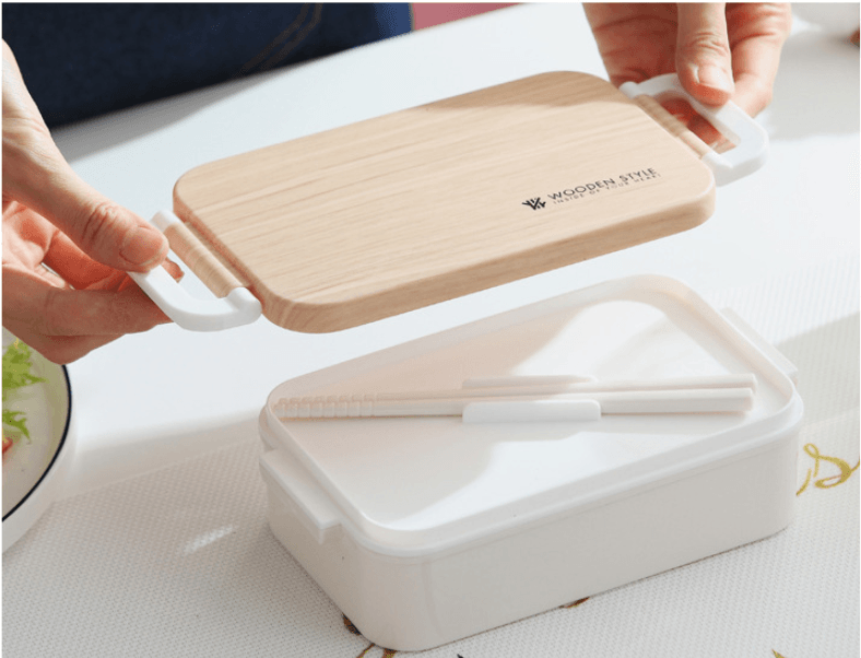 Rectangular wooden lunch box student lunch box - Mubimart