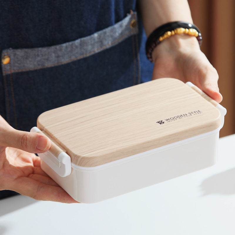 Rectangular wooden lunch box student lunch box - Mubimart