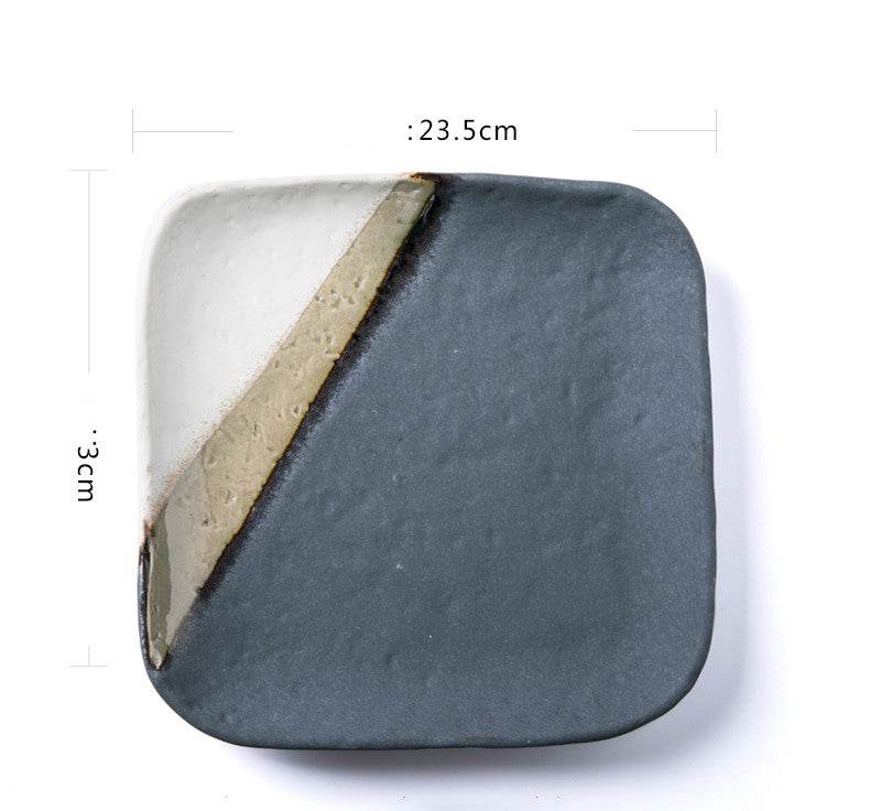 Retro Thick Ceramic Round Plate Square Plate Salad Plate Flat Plate - Mubimart