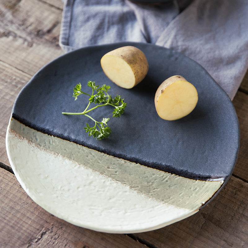 Retro Thick Ceramic Round Plate Square Plate Salad Plate Flat Plate - Mubimart