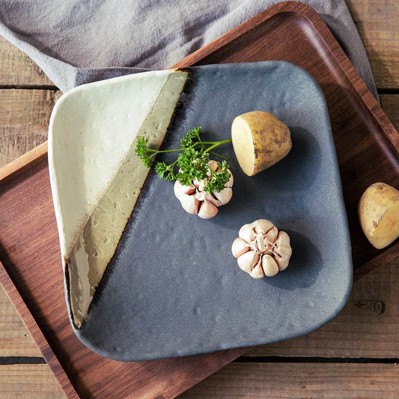 Retro Thick Ceramic Round Plate Square Plate Salad Plate Flat Plate - Mubimart