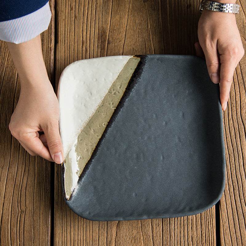 Retro Thick Ceramic Round Plate Square Plate Salad Plate Flat Plate - Mubimart