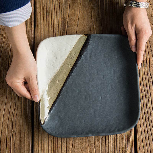Retro Thick Ceramic Round Plate Square Plate Salad Plate Flat Plate - Mubimart