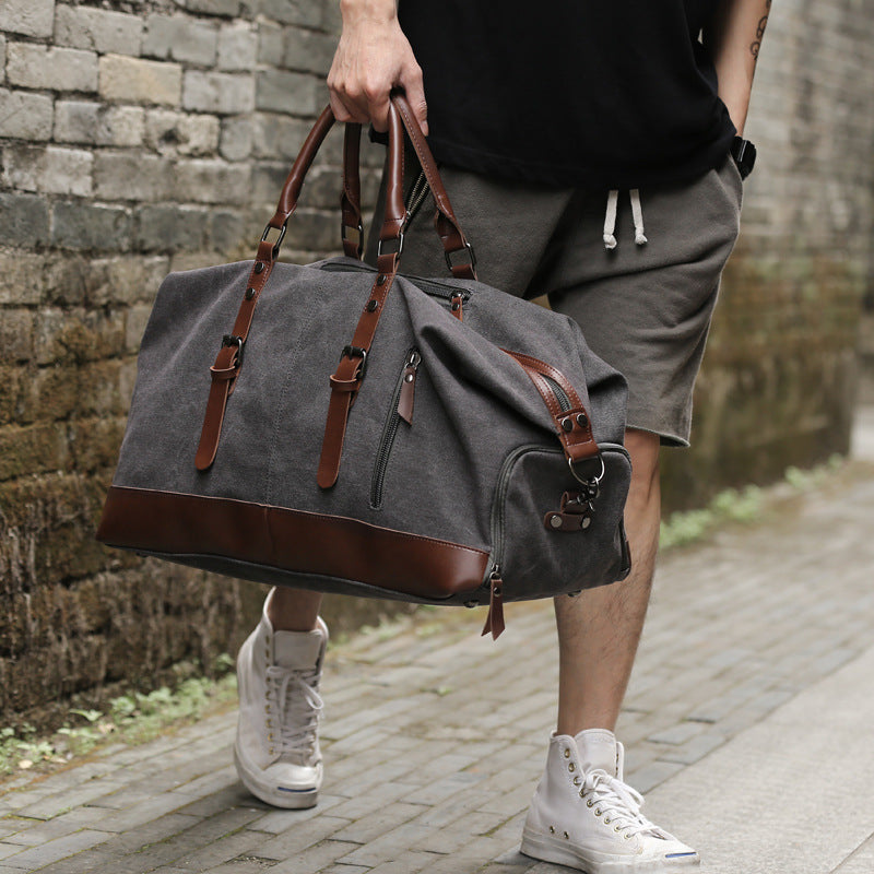 Retro canvas tote bag travel bag male fashion trend large capacity short-distance travel luggage bag shoulder bag male - Mubimart - Luggage bag 