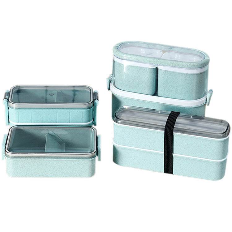 Rice Husk Leak-proof Lunch Box Food Container Set for Kids School Office 3-Compartment - Mubimart