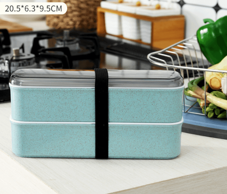 Rice Husk Leak-proof Lunch Box Food Container Set for Kids School Office 3-Compartment - Mubimart