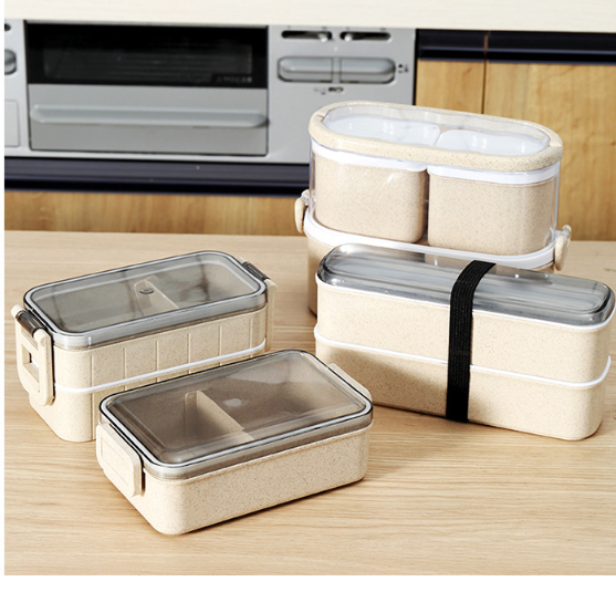 Rice Husk Leak-proof Lunch Box Food Container Set for Kids School Office 3-Compartment - Mubimart -  