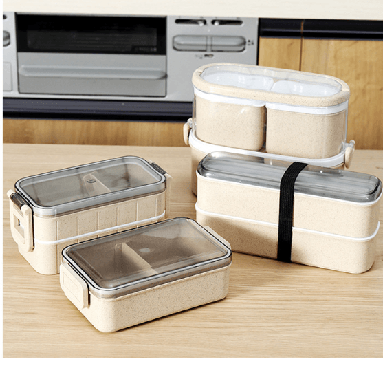 Rice Husk Leak-proof Lunch Box Food Container Set for Kids School Office 3-Compartment - Mubimart
