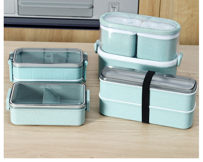 Rice Husk Leak-proof Lunch Box Food Container Set for Kids School Office 3-Compartment - Mubimart -  