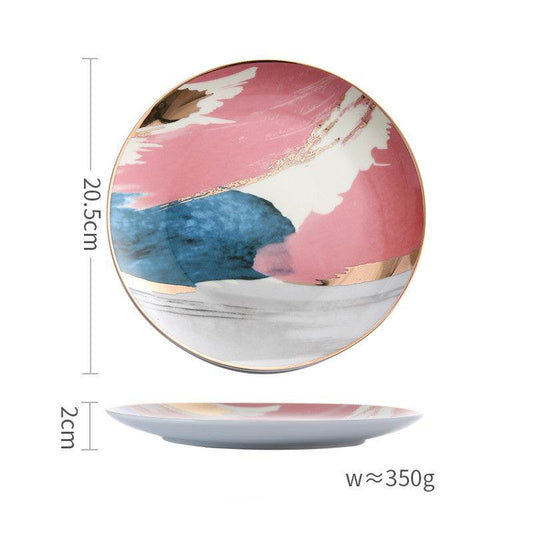 Romantic Breeze Nordic Stroke Phnom Penh Ceramic Western Plate Dessert Plate Home Steak Plate Salad Plate Color Cloud Plate - Mubimart