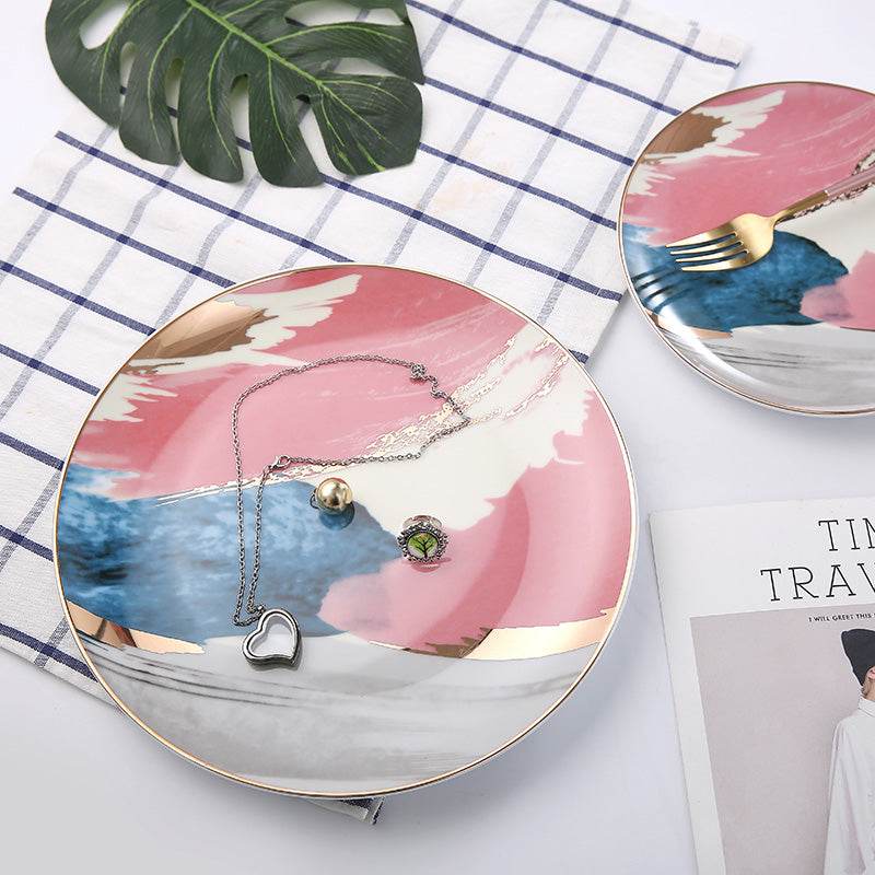 Romantic Breeze Nordic Stroke Phnom Penh Ceramic Western Plate Dessert Plate Home Steak Plate Salad Plate Color Cloud Plate - Mubimart