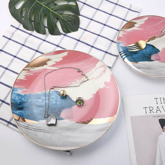 Romantic Breeze Nordic Stroke Phnom Penh Ceramic Western Plate Dessert Plate Home Steak Plate Salad Plate Color Cloud Plate - Mubimart