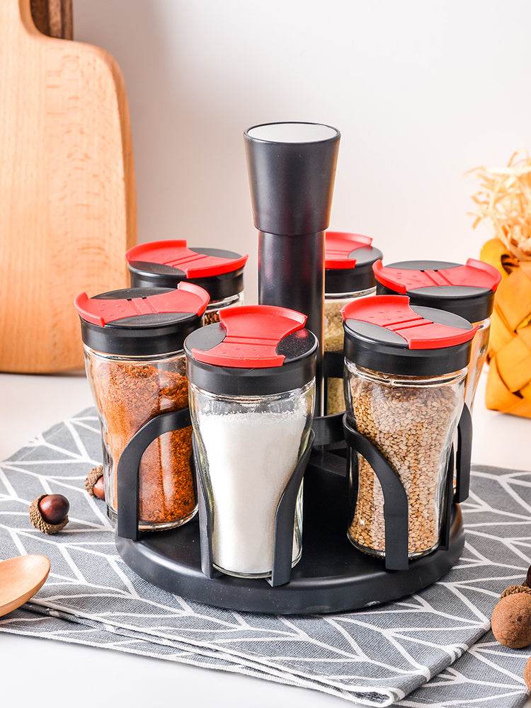 Rotary Seasoning Storage Spice Bottle Rack Kitchen Salt and Pepper Cruet Condiment Set Containers for Spices - Mubimart