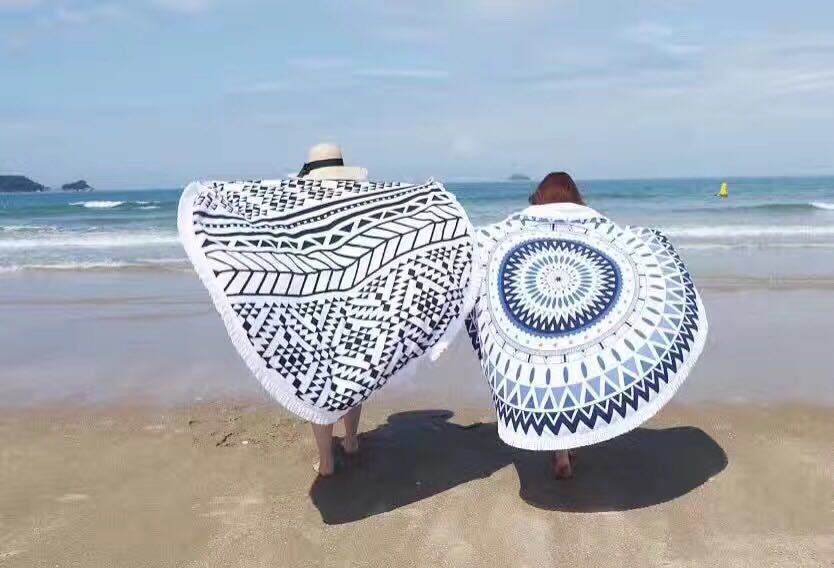 Round Sun Protection Beach Towel Microfiber Strap - Mubimart