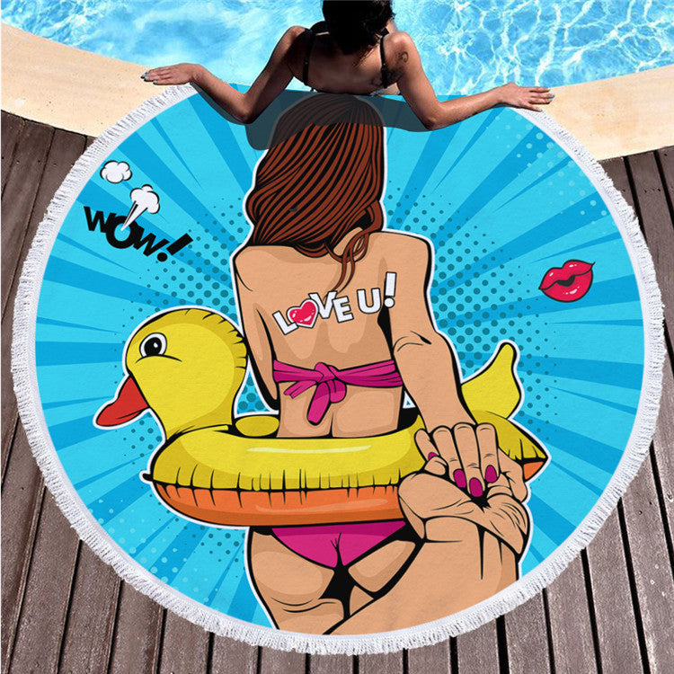 Round printed beach towel shawl beach towel - Mubimart -  