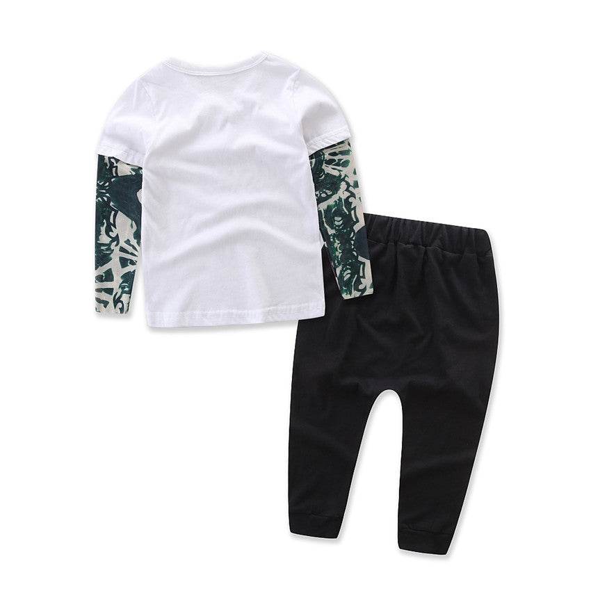 Samgami Baby Cross-border Children's Clothing Spring And Autumn Boys' Suit Trendy Child Fashion Print Top Trousers 2-piece Set - Mubimart
