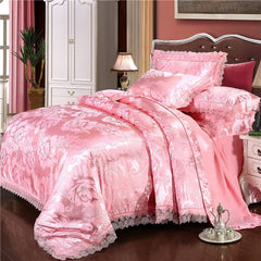 Satin Jacquard Three-Piece Fitted Sheet Set Bedding Set - Mubimart -  