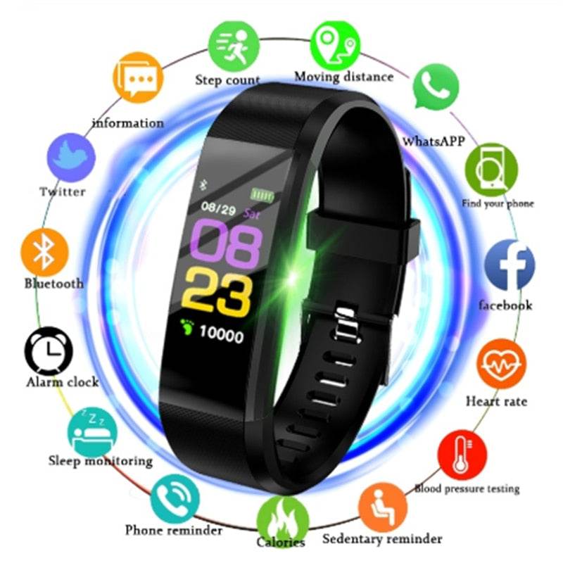 Screen Smart Wristband Heart Rate Monitor Fitness Activity Tracker 115plus Smart Band Color Blood Pressure Music Remote Control - Mubimart