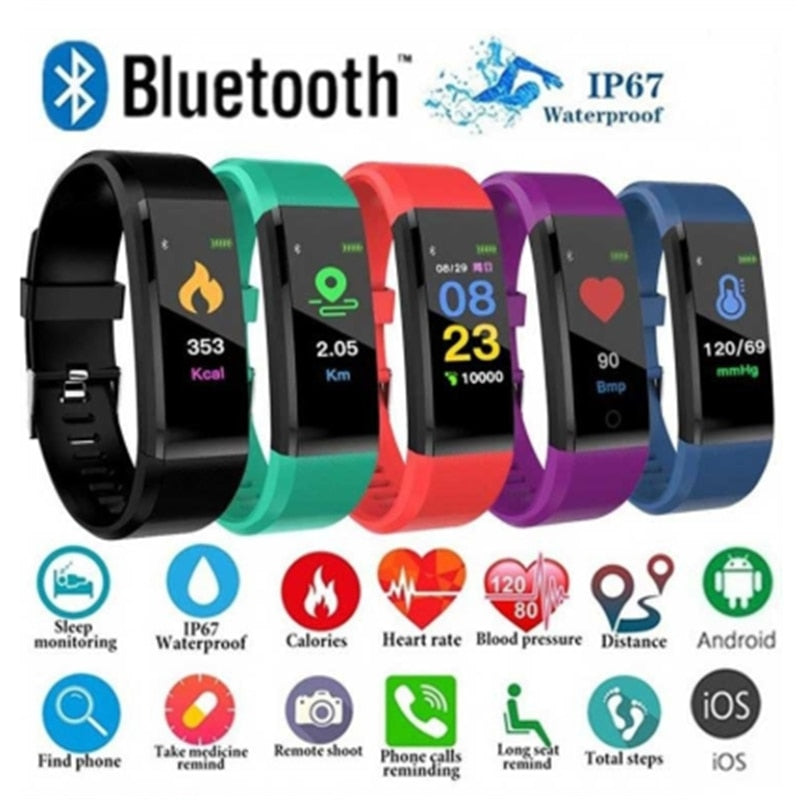 Screen Smart Wristband Heart Rate Monitor Fitness Activity Tracker 115plus Smart Band Color Blood Pressure Music Remote Control - Mubimart -  