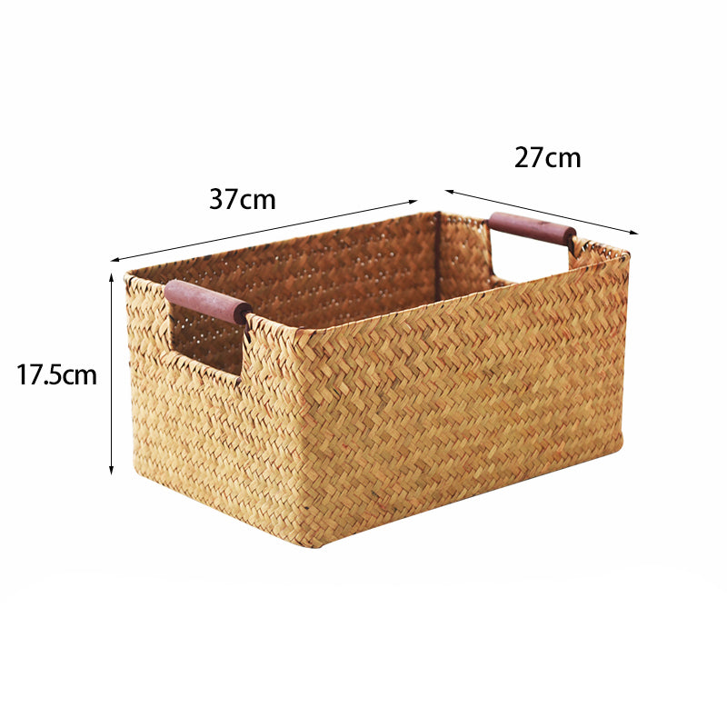 Seagrass Woven Solid Wood Storage Basket - Mubimart -  