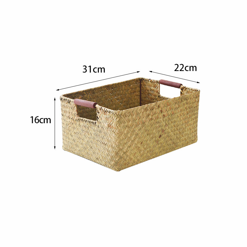 Seagrass Woven Solid Wood Storage Basket - Mubimart -  