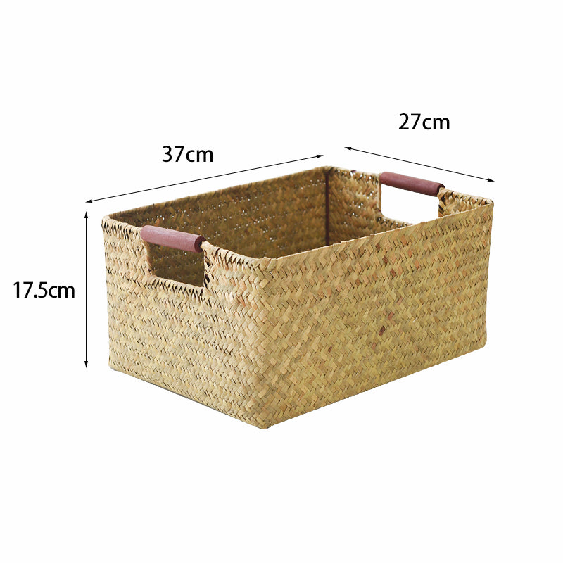 Seagrass Woven Solid Wood Storage Basket - Mubimart -  