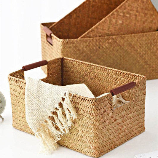 Seagrass Woven Solid Wood Storage Basket - Mubimart