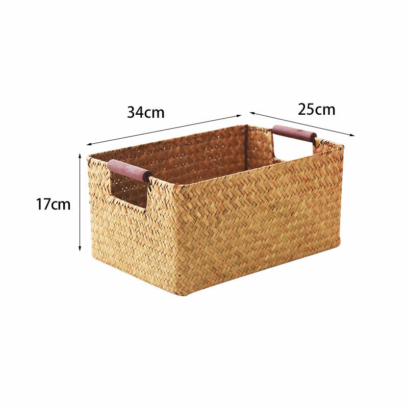 Seagrass Woven Solid Wood Storage Basket - Mubimart -  