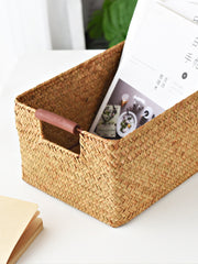 Seagrass Woven Solid Wood Storage Basket - Mubimart -  