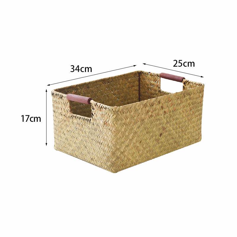 Seagrass Woven Solid Wood Storage Basket - Mubimart