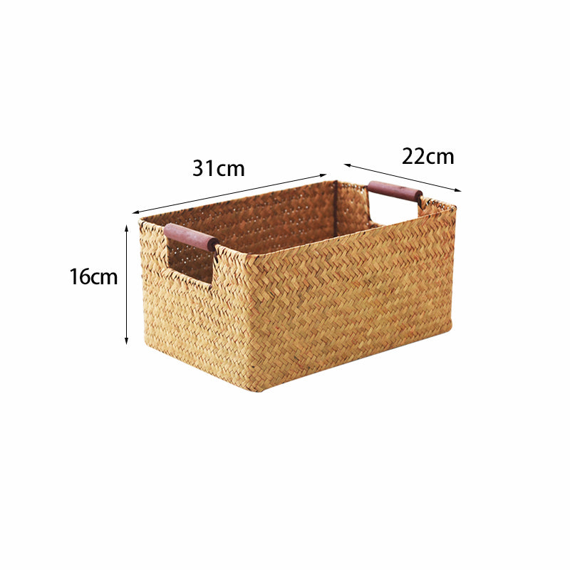 Seagrass Woven Solid Wood Storage Basket - Mubimart -  