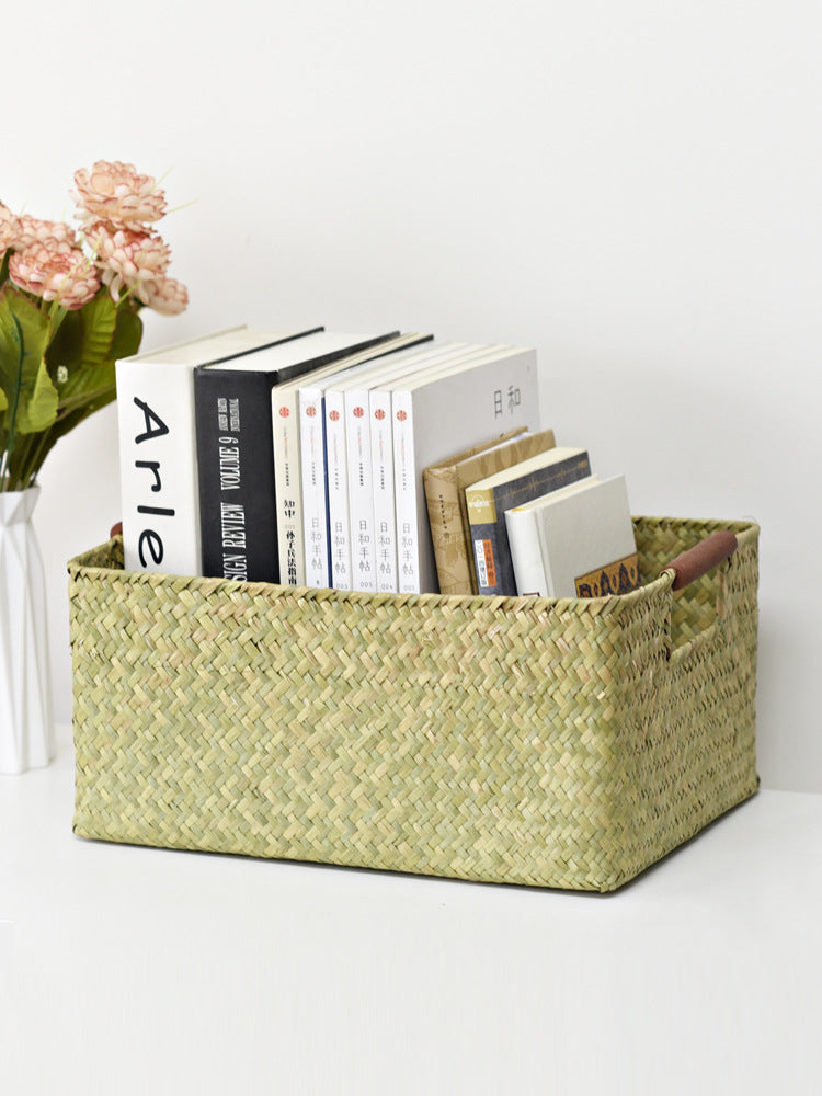 Seagrass Woven Solid Wood Storage Basket - Mubimart -  