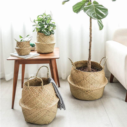 Seagrass Woven Storage Portable Flower Basket - Mubimart