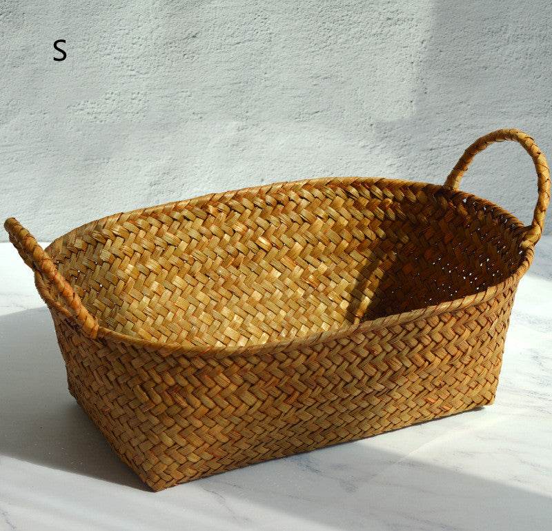 Seagrass Woven Table Top Coffee Table Living Room Storage Basket Binaural Handle - Mubimart