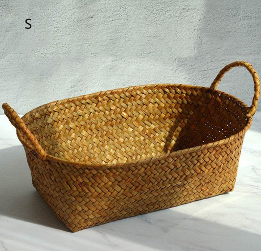 Seagrass Woven Table Top Coffee Table Living Room Storage Basket Binaural Handle - Mubimart