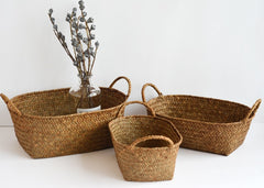 Seagrass Woven Table Top Coffee Table Living Room Storage Basket Binaural Handle - Mubimart - Seagrass Basket 