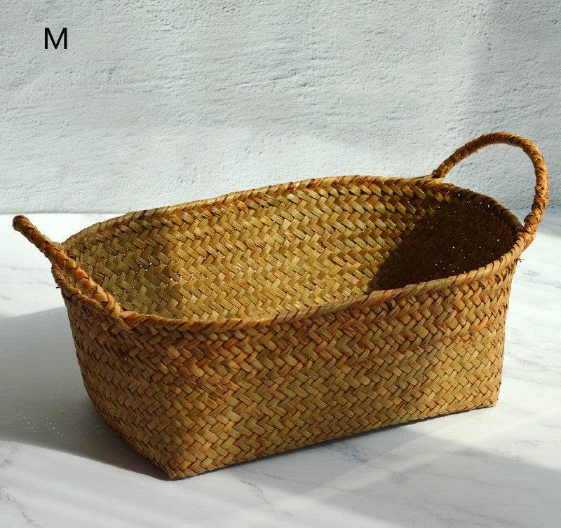 Seagrass Woven Table Top Coffee Table Living Room Storage Basket Binaural Handle - Mubimart