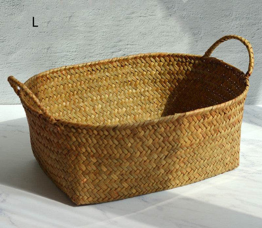 Seagrass Woven Table Top Coffee Table Living Room Storage Basket Binaural Handle - Mubimart