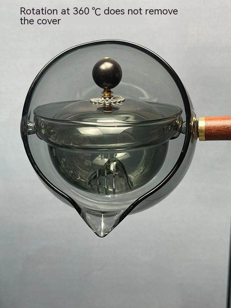 Semi-automatic Rotary Heat-resistant Glass Teapot Lazy Tea Making With Infuser And Wooden Handle Office Home Accessories Kitchen Gadgets - Mubimart