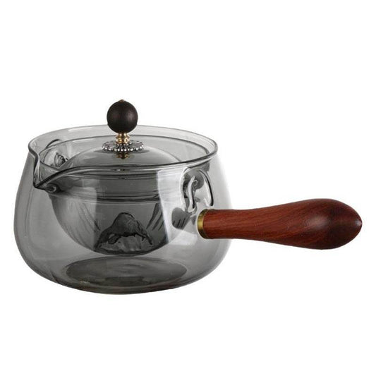 Semi-automatic Rotary Heat-resistant Glass Teapot Lazy Tea Making With Infuser And Wooden Handle Office Home Accessories Kitchen Gadgets - Mubimart