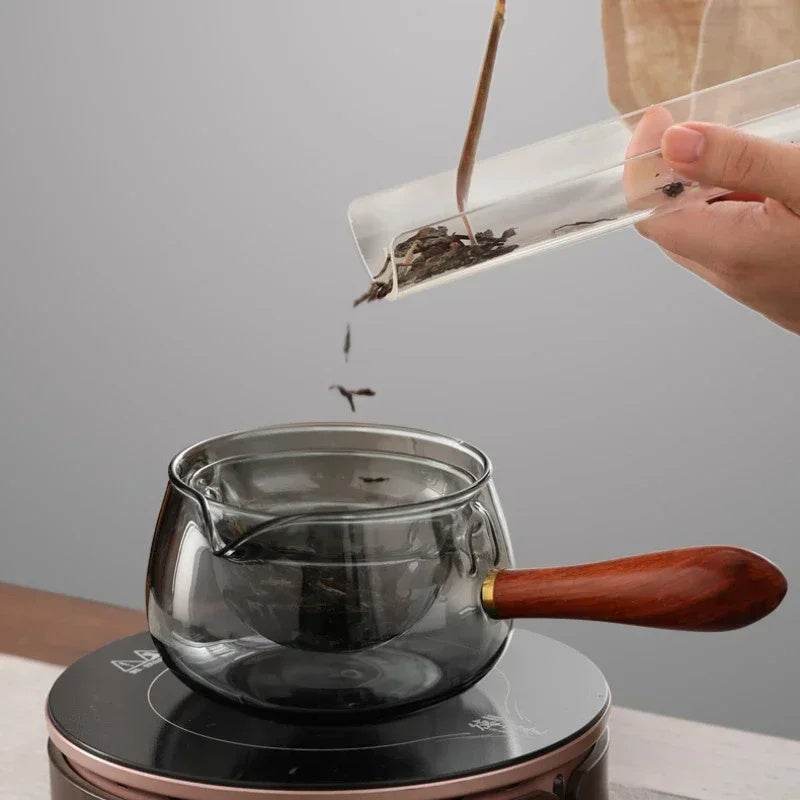 Semi-automatic Rotary Heat-resistant Glass Teapot Lazy Tea Making With Infuser And Wooden Handle Office Home Accessories Kitchen Gadgets - Mubimart