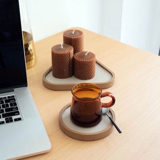 Shallow Storage Tray Desktop Wooden Tray Morandi Color Debris Tray - Mubimart