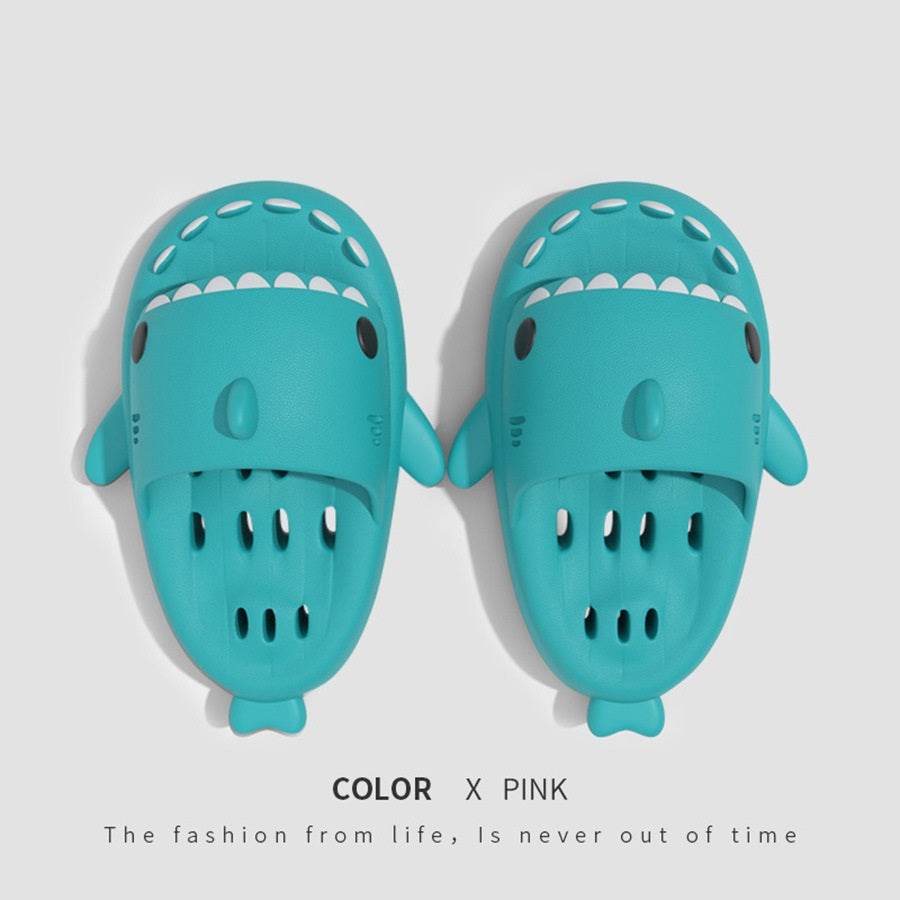 Shark Slippers With Drain Holes Shower Shoes For Women Quick Drying Eva Pool Shark Slides Beach Sandals With Drain Holes - Mubimart