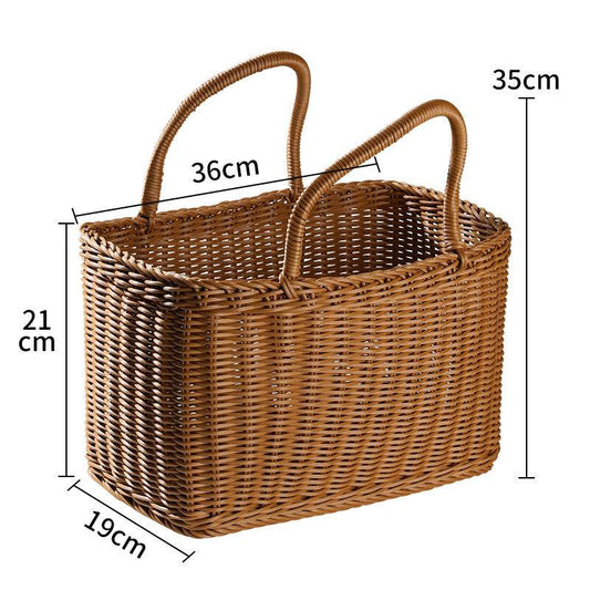 Shopping Basket Plastic Woven Basket Literary Fan - Mubimart