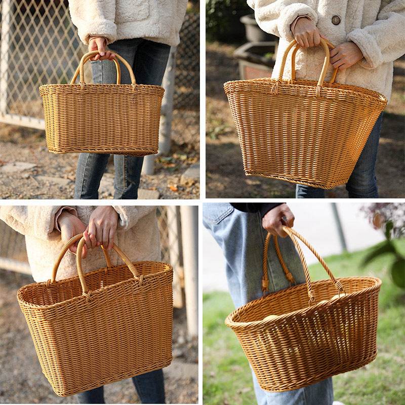 Shopping Basket Plastic Woven Basket Literary Fan - Mubimart
