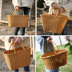 Shopping Basket Plastic Woven Basket Literary Fan - Mubimart -  